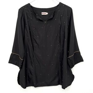 Fabindia Tunic Top Silk Viscose Womens XL Black Sequin 3/4 Sleeve Blouse